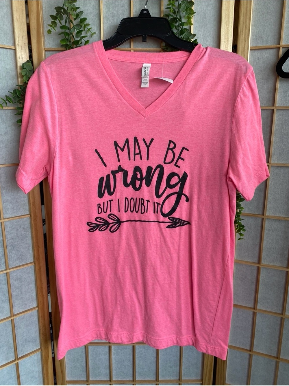 Bella Canvas Pink V-Neck Graphic Tee - Black Print